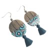 Longues boucles d'oreilles pendantes, bleu paillotte, en pâte polymère