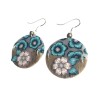 Boucles d'oreilles pendantes, bleu paillotte, en pâte polymère