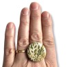 Bague graphique vert et bronze doré, en pâte polymère