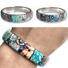 Bracelet jonc composition de fleurs tons bleu et orange, en pâte polymère