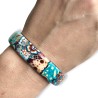 Bracelet jonc composition de fleurs tons bleu et orange, en pâte polymère