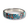 Bracelet jonc composition de fleurs tons bleu et orange, en pâte polymère