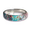 Bracelet jonc composition de fleurs tons bleu et orange, en pâte polymère