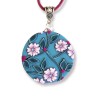 Médaillon rond / pendentif joli bouquet cerisier en relief, en pâte polymère