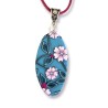 Pendentif ovale, joli bouquet cerisier en relief, en pâte polymère