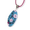 Pendentif ovale, joli bouquet cerisier en relief, en pâte polymère