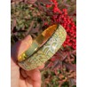 Bracelet jonc 1,5cm vert bronze et touches de doré, en pâte polymère