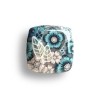 Bague carrée joli bouquet aux fleurs bleues, en pâte polymère