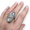Bague graphique ovale, vert et bronze doré, en pâte polymère