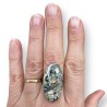 Bague graphique ovale, vert et bronze doré, en pâte polymère
