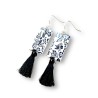 Boucles d'oreilles pendantes rectangle Noir et Blanc, en pâte polymère