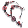 Sautoir fleuri, rouge et n&b, pâte polymère