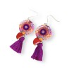 Boucles d'oreilles pendantes, violet rose orange, en pâte polymère