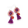 Boucles d'oreilles pendantes, violet rose orange, en pâte polymère