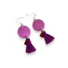Boucles d'oreilles pendantes, violet rose orange, en pâte polymère
