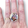 Bague bombée en pâte polymère, motif "ourson calin"