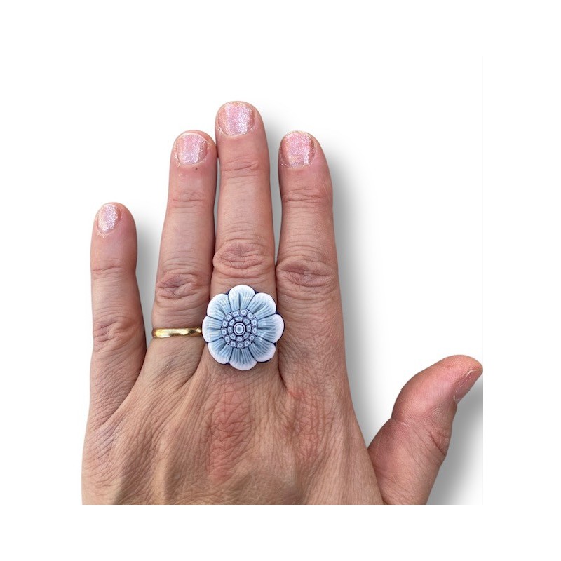 Bague "Fleur d’Élégance" – Pièce Unique en Pâte Polymère