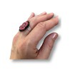 Bague "Éclosion Rouge & Noire" – Bijou Fleur en Pâte Polymère, Pièce Unique