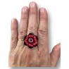 Bague "Éclosion Rouge & Noire" – Bijou Fleur en Pâte Polymère, Pièce Unique