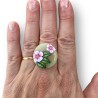 Bague "Sakura de Jade" – Cabochon Fleurs de Cerisier en Pâte Polymère