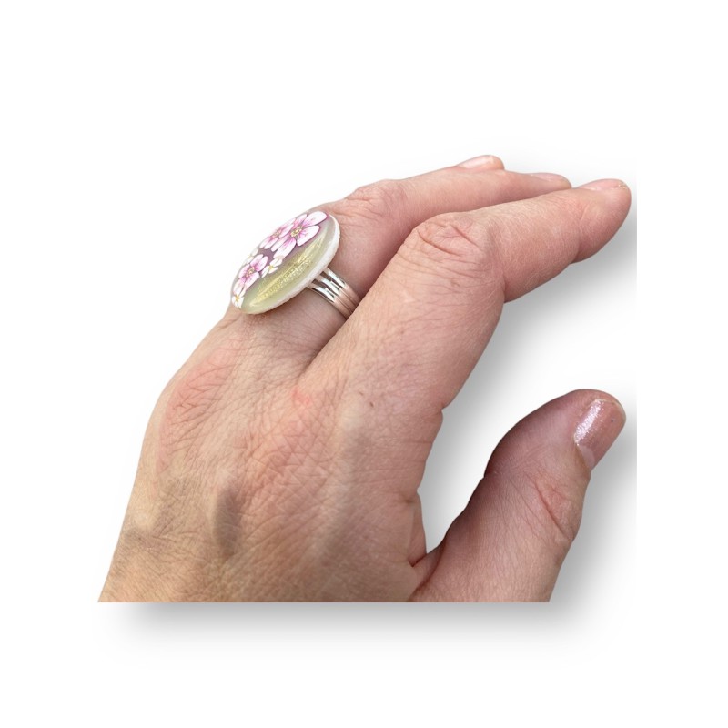copy of Bague "Sakura de Jade" – Cabochon Fleurs de Cerisier en Pâte Polymère