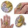Bague "Éclats Floraux" – Mokumé Gané Doré & Fleurs en Pâte Polymère, Pièce Unique