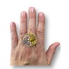 Bague "Éclats Floraux" – Mokumé Gané Doré & Fleurs en Pâte Polymère, Pièce Unique