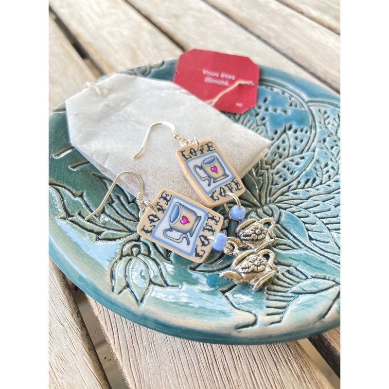copy of Boucles d'oreilles pendantes, fleur bleue, en pâte polymère