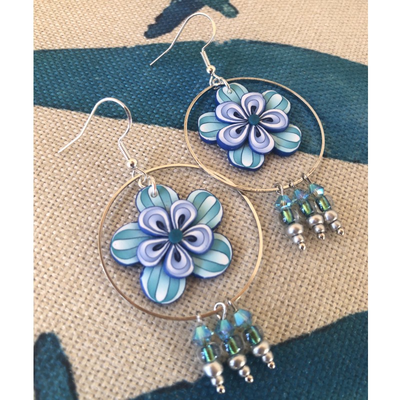 copy of Boucles d'oreilles pendantes, fleur bleue, en pâte polymère