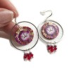 Boucles d'oreilles pendantes, fleur, en pâte polymère