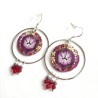 Boucles d'oreilles pendantes, fleur, en pâte polymère