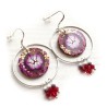 Boucles d'oreilles pendantes, fleur, en pâte polymère