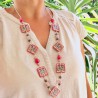 Sautoir fleuri, tons roses, pâte polymère