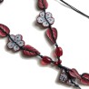 Sautoir fleuri, noir&blanc et rouge, pâte polymère