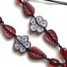 Sautoir fleuri, noir&blanc et rouge, pâte polymère