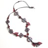 Sautoir fleuri, noir&blanc et rouge, pâte polymère