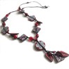 Sautoir fleuri, noir&blanc et rouge, pâte polymère