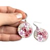 Boucles d'oreilles pendantes, cerisier en fleur, en pâte polymère