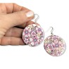 Boucles d'oreilles pendantes, cerisier en fleur, en pâte polymère