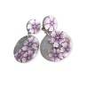 Boucles d'oreilles pendantes, cerisier en fleur, en pâte polymère