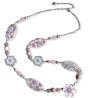 Sautoir fleuri, fleurs de cerisier roses, pâte polymère