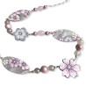 Sautoir fleuri, fleurs de cerisier roses, pâte polymère