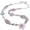 Sautoir fleuri, fleurs de cerisier roses, pâte polymère